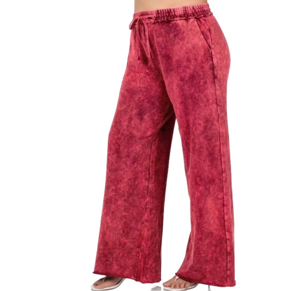 Zenana French Rose Mineral Wash Wide-Leg Pull-On Pants Size 3X - Picture 2 of 10